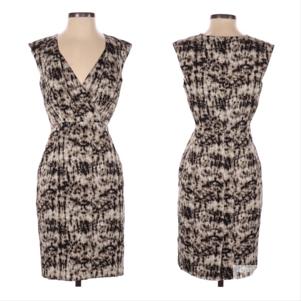 Ann Taylor Silk Blend Paint Strokes Print Plunge Sleeveless Sheath Midi Dress 2